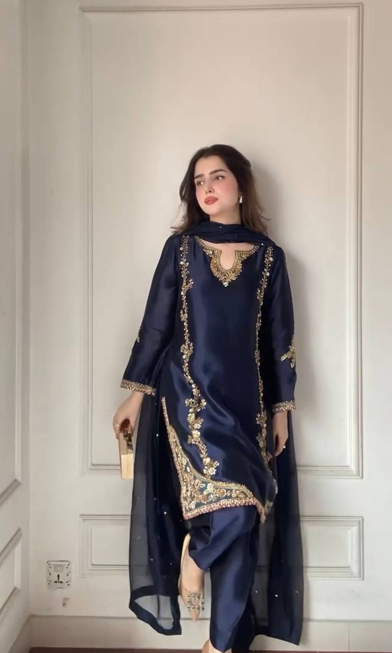 Navy Noir Gold-Embroidered Suit